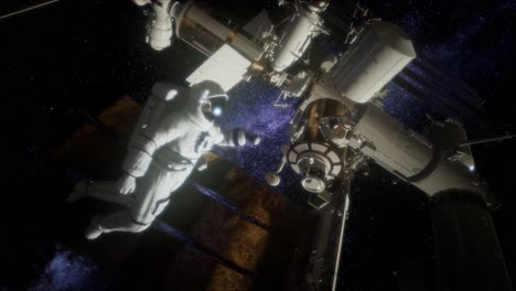 Astronaut-Vor-Der-Internationalen-Raumstation-Auf-Einem-Weltraumspaziergang